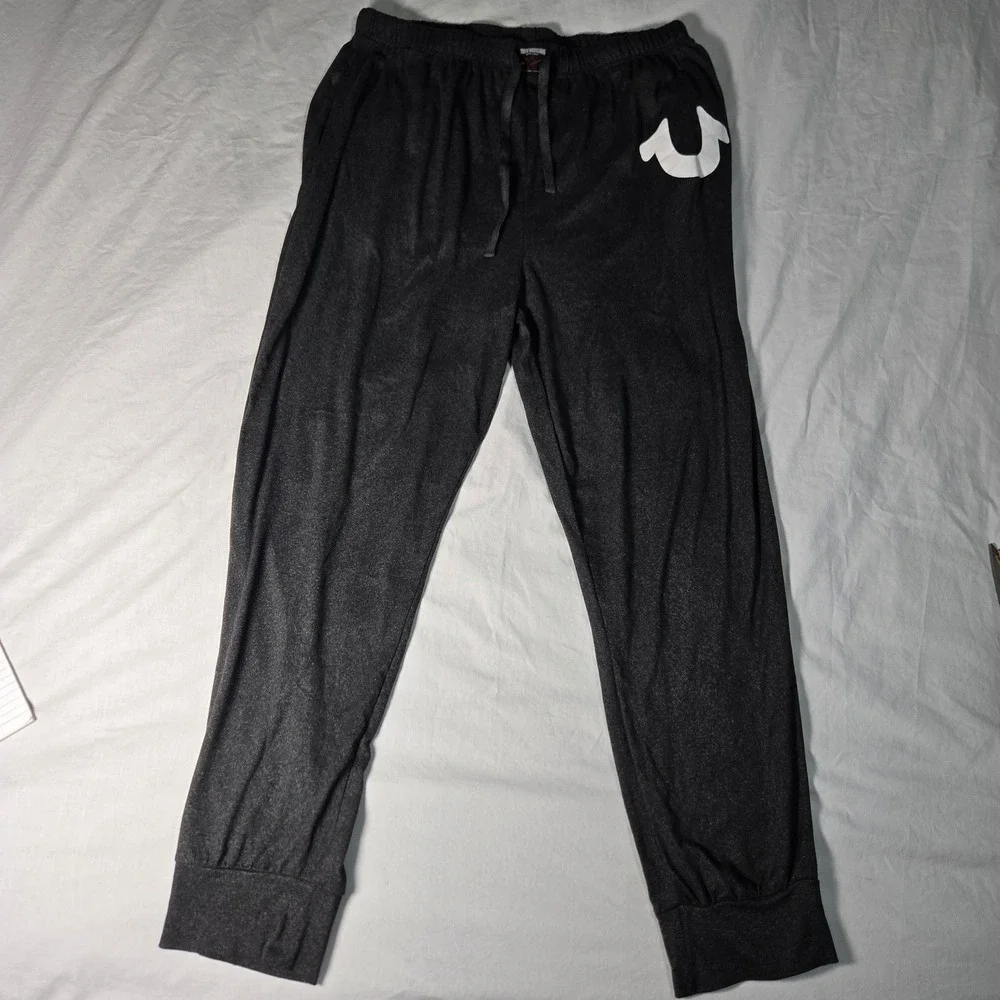 True Religion Mens Jogger Lounge Pants Charcoal Gray Horseshoe‎ Logo Large